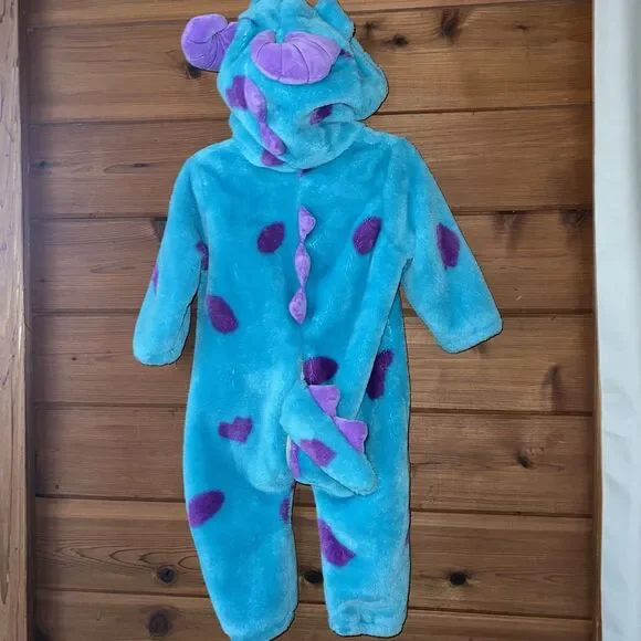 Disney Pixar Monsters Inc Sulley Costume Kids Blue Fuzzy Jumpsuit - Picture 4 of 5